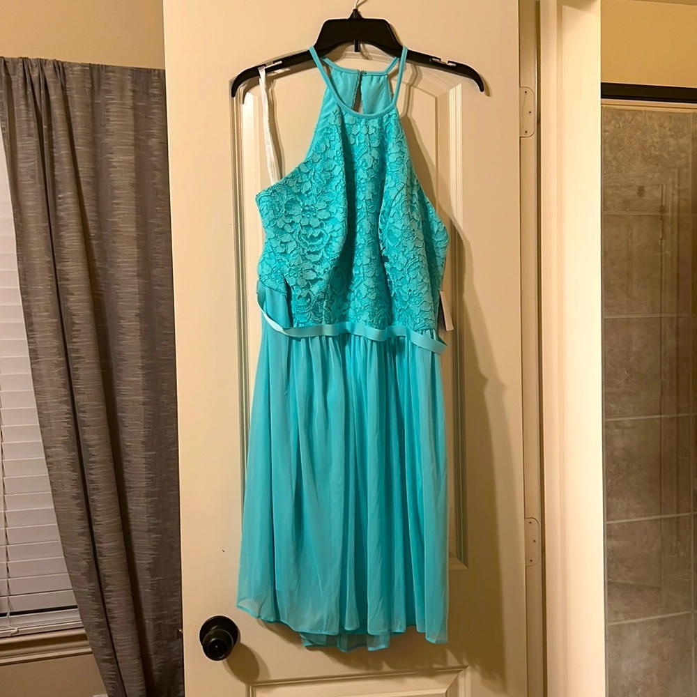 David’s Bridal Short Bridesmaid Dress Size 18 New Never Worn Color Spa Blue